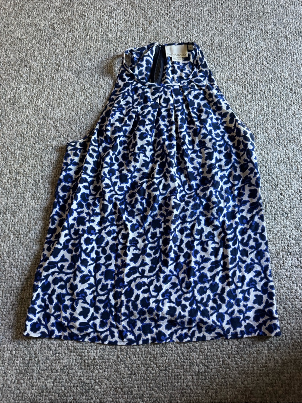 Cynthia Rowley Navy and White Halter Floral Tank Top